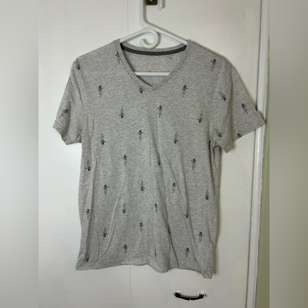 Gray V-Neck Men's Shirt with Subtle Print